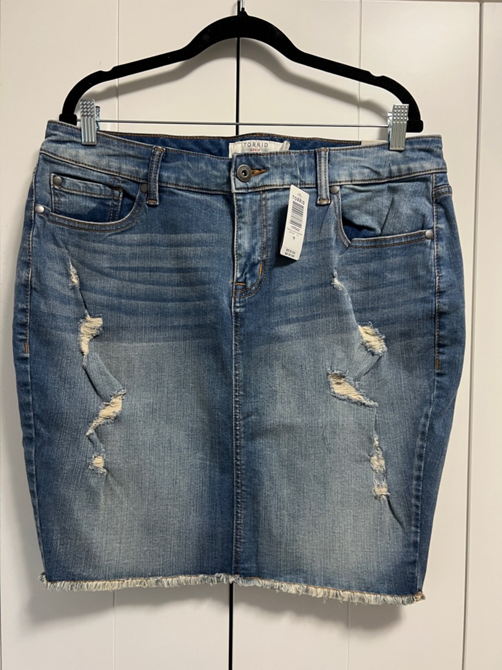 Torrid Distressed Light Blue Denim Mini Skirt, SIZE 16-18